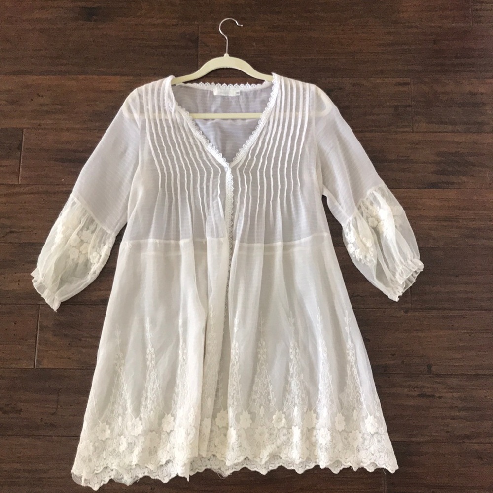 Sheer embroidered off white boho dress